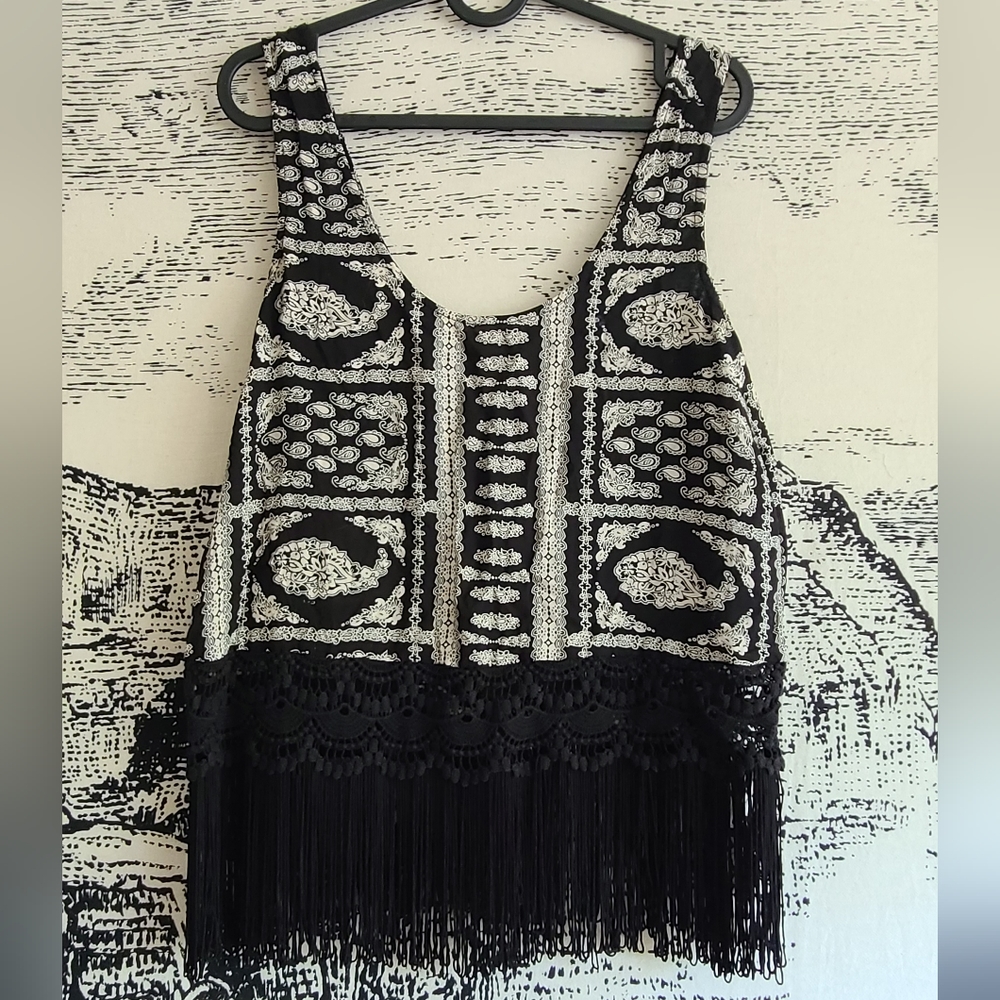 Forever 21 Fringe Boho Paisley Crop Top